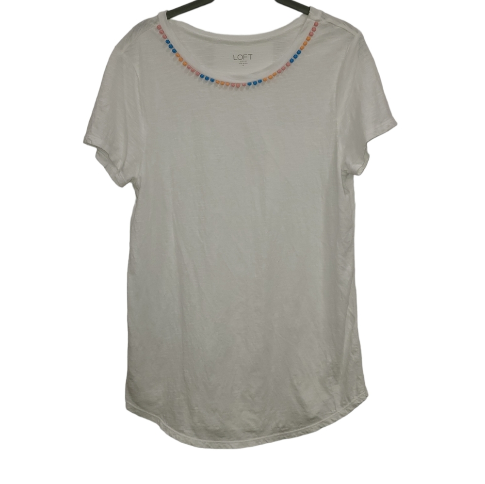 🤍 New LOFT Ann Taylor Outlet White Scoop Neck Tee Shirt Women’s Medium